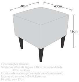 Puff Quadrado Milão Sigma em Suede com Pés Palito - Cinza