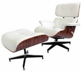Poltrona Charles Eames c/ Puff Couro Ecologico Branco -17221 Sun House