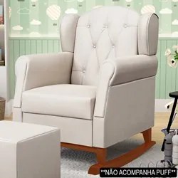 Poltrona de Amamentação Base Madeira Balanço Letícia Suede Bege - Phoe