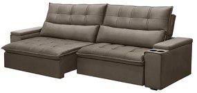 Sofá Retrátil e Reclinável 4 Lugares 250cm Robem Porta Copos no Braço Veludo Castor G22 - Gran Belo