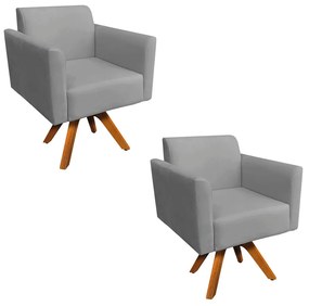 Kit 02 Poltronas Giratória Marisa Suede Grafite Base Madeira MM30