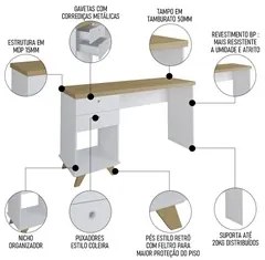 Mesa Escrivaninha 135cm Elai e Balcão 1 Porta 3 Gavetas Merano A06 Olm