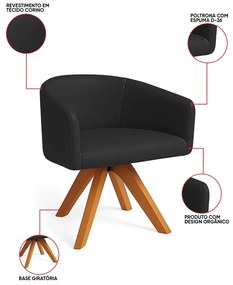 Poltrona Sala Base Giratória Madeira Arielle Sintético Preto D03 - D'Rossi