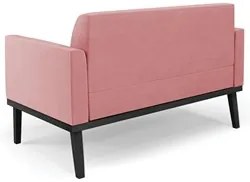 Sofá Namoradeira e 2 Poltronas Base Madeira Preto Maressa Suede Rosê -
