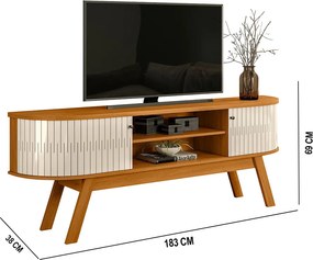Rack TV 75 Pol 183cm Bancada para Sala Enzari Cinamomo/Off White M20 - D'Rossi