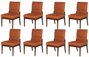 Conjunto 8 Cadeiras De Jantar Aurora Base Madeira Maciça Estofada Suede Telha