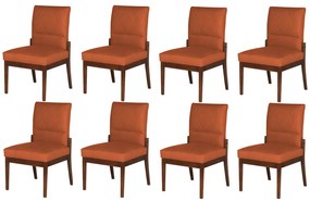 Conjunto 8 Cadeiras De Jantar Aurora Base Madeira Maciça Estofada Suede Telha