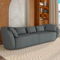 Sofá 3 Lugares 252cm Orgânico Pé Madeira Yume Linho Grafite Z55 - Mpoz