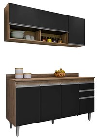 Conjunto Balcão de Cozinha com Aéreo Tampo Dodoma MDP/BP Freijó/Preto G96 - Gran Belo