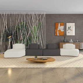 Sofá 4 Lugares Orgânico com Chaise e 3 Módulos Berlim Bouclê Off K01 - D'Rossi - Off White/Grafite