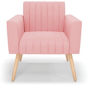 Poltrona Viena Gomada Suede Rosê Pés Palito Natural - D'Rossi