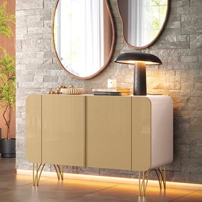 Buffet Decorativo Sala de Estar Bambino MDP/MDF Pés em Aço Off White/Champagne G26 - Gran Belo