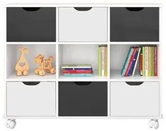 Nicho Organizador Toys 6 Gavetas Q01 com Rodízios Branco/Preto - Mpoze