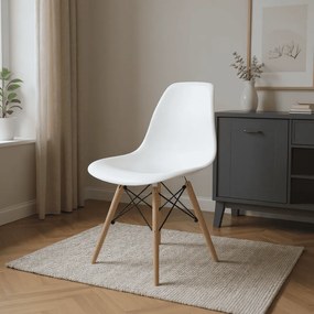 Cadeira para Sala de Jantar Eiffel Eames Branco Base Madeira - D'Rossi