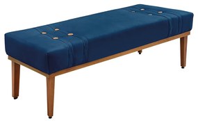 Divã Recamier Banco Base Madeira para Quarto Gênova 195cm Suede S04 - D'Rossi - Azul Marinho