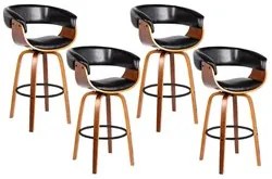 Kit 4 Banquetas Giratória Alta com Encosto Base Madeira Ravi R02 Sinté