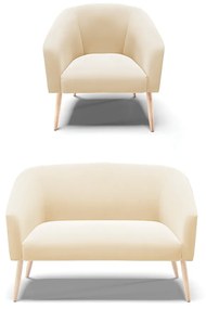 Sofá Namoradeira e Poltrona Pé Palito Natural Stella Suede Bege D03 - D'Rossi