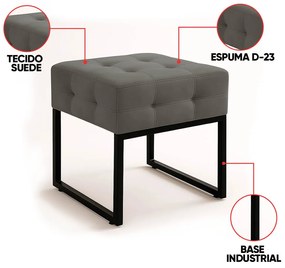 Puff Sala Decorativo Industrial Kit 2 Elisa Suede D03 - D'Rossi - Grafite