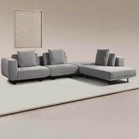 Sofá Modulado Sala de Estar Carmen 712cm Pés de Ferro Linho Rústico Cinza G92 - Gran Belo