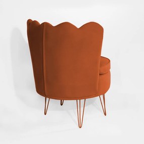 Poltrona Dália Pés Hairpin Legs Bronze Veludo Telha