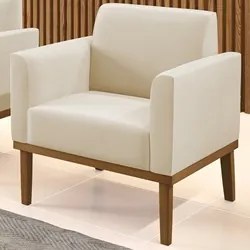 Poltrona Decorativa Base Madeira Castanho Maressa Suede Bege - Ibiza