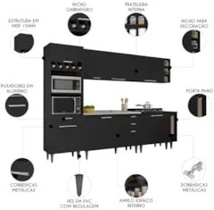 Armário de Cozinha CP07 Com Pia 120cm Pérola Z34 Preto      - Mpozenat