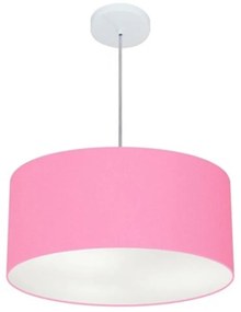 Lustre Pendente Cilíndrico Md-4100 Cúpula em Tecido 50x25cm Rosa Bebê - Bivolt