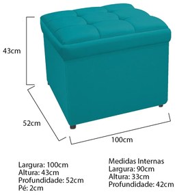 Calçadeira Copenhague 100 cm Solteiro Suede Azul Turquesa - ADJ Decor