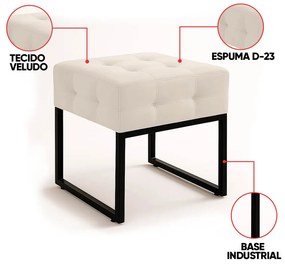 Poltrona Sala e Puff Decorativo Industrial Elisa Veludo D03 - D'Rossi - Bege