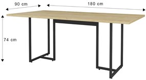 Mesa de Jantar 06 Lugares Lina 180 Cm Natural Base Metálica Industrial Preto M05 - D'Rossi