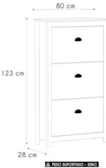 Sapateira de Madeira 3 Portas 80cm Estilo Americano Lázio F07 Branco/C