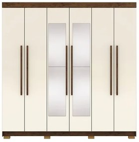 Guarda Roupa Com Espelho Elegance 6 Portas Imbuia/Champanhe - Vila Rica Móveis