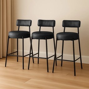 Banqueta Cozinha Alta com Encosto Industrial Preto Kit 3 Londres PU D03 - D'Rossi - Preto