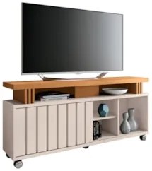 Painel TV 70 Pol 219cm Bancada Suspensa Illusion Off/Cinamomo - HB Móv