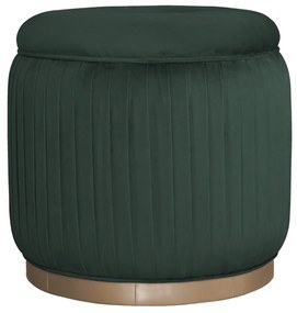 Puff Redondo Drapeado Estofado Nuni - Dourado Soleil - Tecido Veludo Esmeralda Kleiner