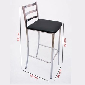 Banqueta alta cromada Oblongo Estofado Preto Michi