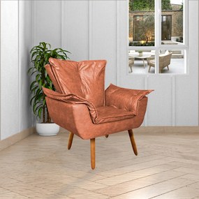 Poltrona Decorativa Pés Palito Charger PU Marrom G19 - Gran Belo
