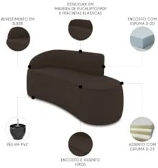 Sofá 3 Lugares Para Sala 180cm Orgânico Wendi Suede Marrom I01  - Mpoz