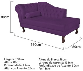 Recamier Diana 160cm Lado Direito Suede Roxo - ADJ Decor