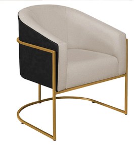 Poltrona Luiza Base de Ferro Dourado Factor Preto e Linho - ADJ Decor