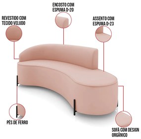 Sofá 4 Lugares Orgânico 220cm Pé Ferro Preto Morgan Veludo D03 - D'Rossi - Rose