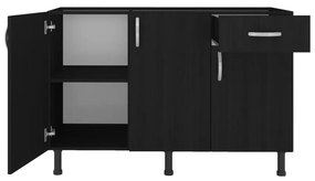 Balcão Viena Cozinha Para Pia 120cm 3 Portas 1 Gaveta Preto