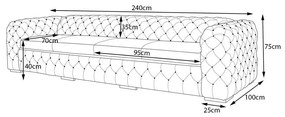 Sofá 3 Lugares Gênova 240cm Couro Preto G58 - Gran Belo