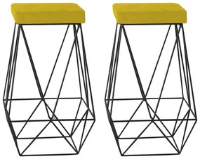Kit 2 Banqueta Decorativa Kathy Base Preta Suede Amarelo G41 - Gran Belo