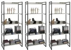 Kit 3 Estantes Livreiro Prisma Estilo Industrial 80cm 5 Prateleiras C0