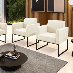 Kit 2 Poltronas Base Industrial Preto Marisa Veludo - Bege