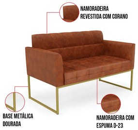 Kit 1 Sofá Namoradeira e 1 Poltrona Elisa Corano Base Metálica Industrial Dourado D03 - D'Rossi - Nozes