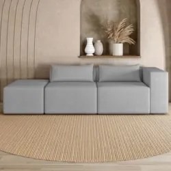 Sofá 5 Lugares 363cm Com Puff Esquerdo Fay Veludo Cinza Z55 - Mpozenat