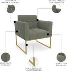 Poltrona Sala Base Industrial Dourado Kit 2 Ana Bouclé Menta - Ibiza