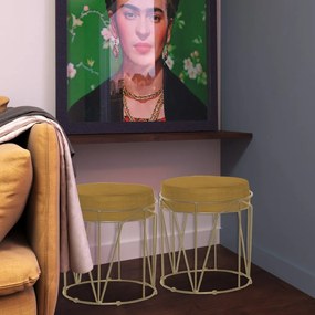 Puff Decorativo Sala de Estar Base Gold Chloe Suede Mostarda G41 - Gran Belo